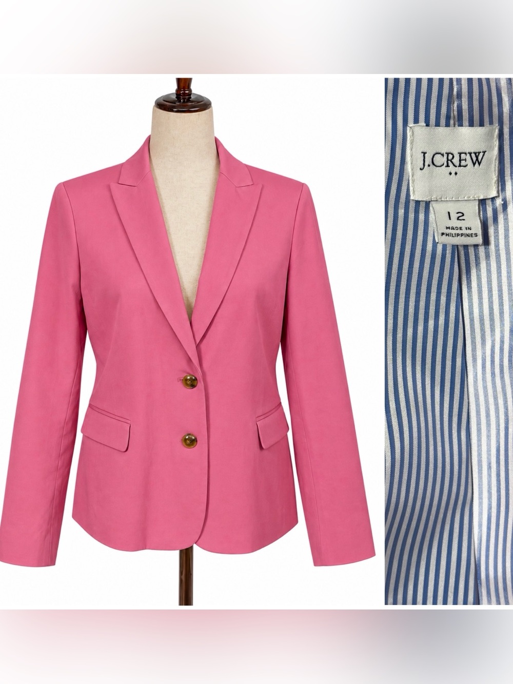 J. crew preppy pink blazer jacket. Blue & white striped lining. Size 12